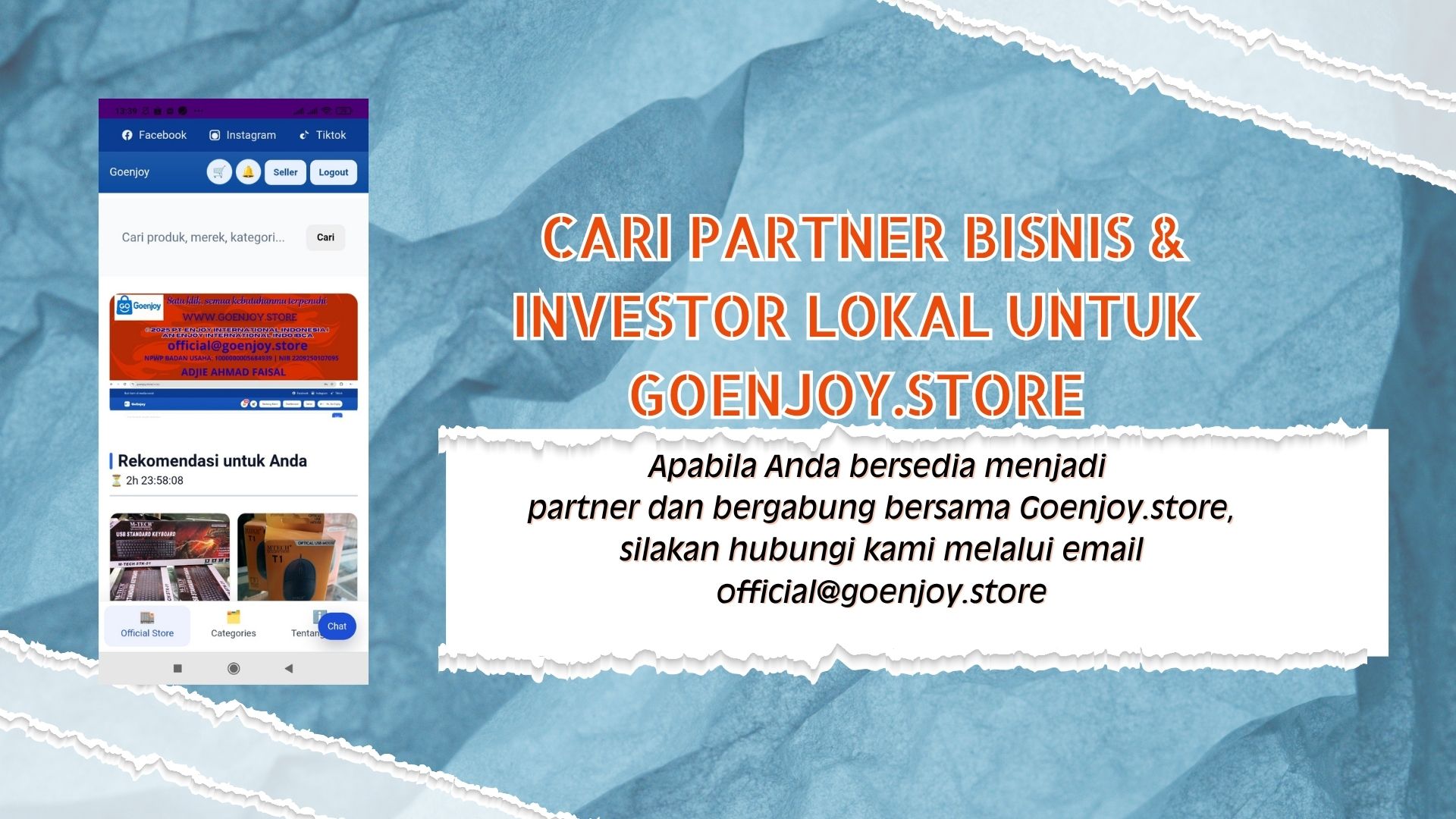 Cari Partner Bisnis & Investor Lokal untuk Goenjoy.store